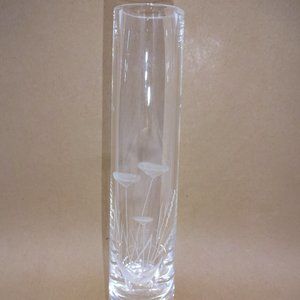 Vintage Clear Glass Ekenas Etched Vase Lotus Seed Pods ? 8" Sweden Numbered